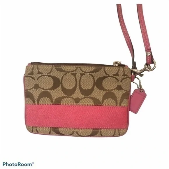 Coach brown pink striped wristlet bag - Picture 3 of 7